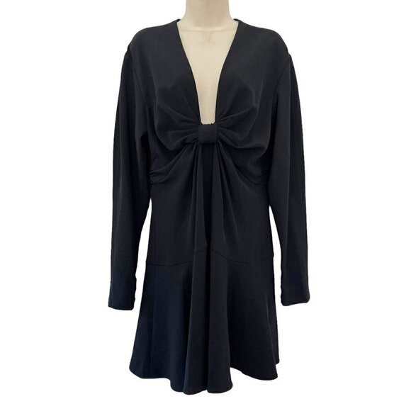 A.L.C.  Black Lex V-Neck Long Sleeve Cuffed A-Line Dress Women's Sz 12 - Picture 2 of 10